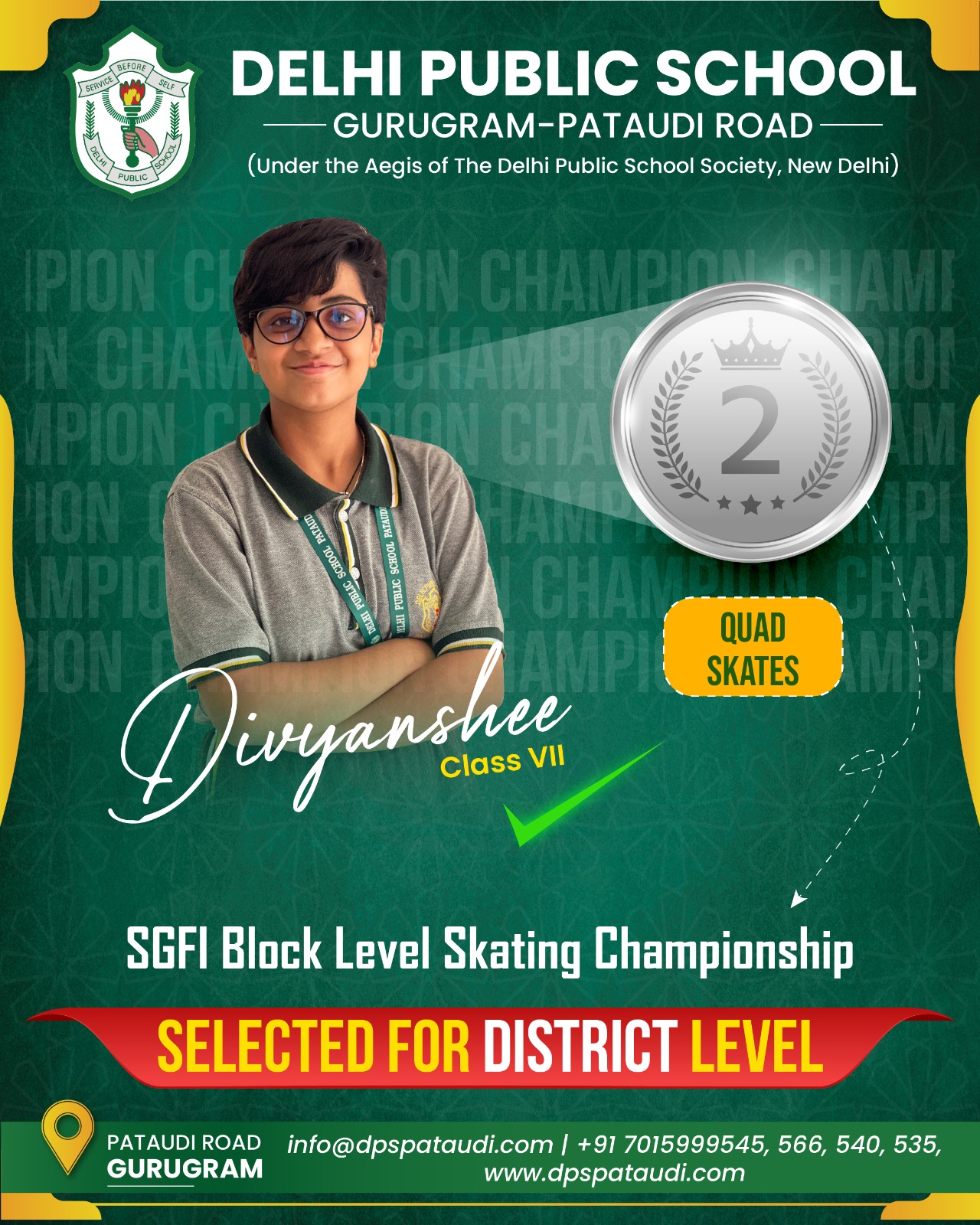 Divyanshee Win of DPS Pataudi wins Gold medal